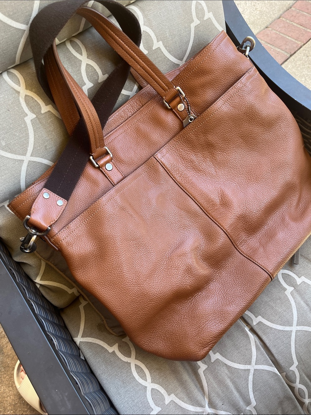 Coach Cognac Pebbled Leather Tote with Dark Brown Strap